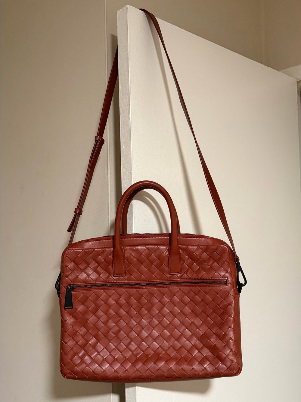 Men's Woven Leather Laptop Briefcase – Brown